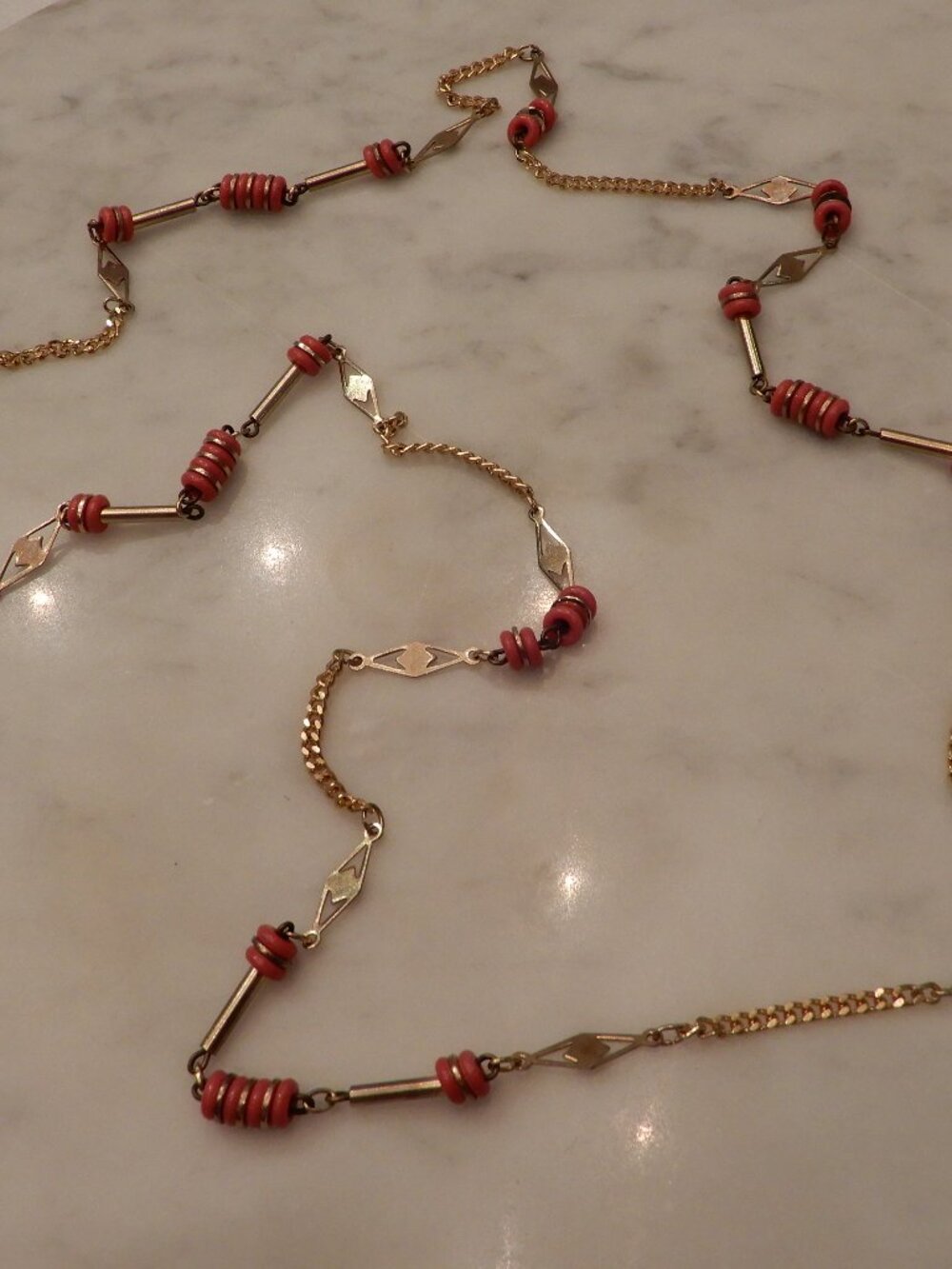 Vintage Italian Mediterranean Coral and Gold Tone Necklace